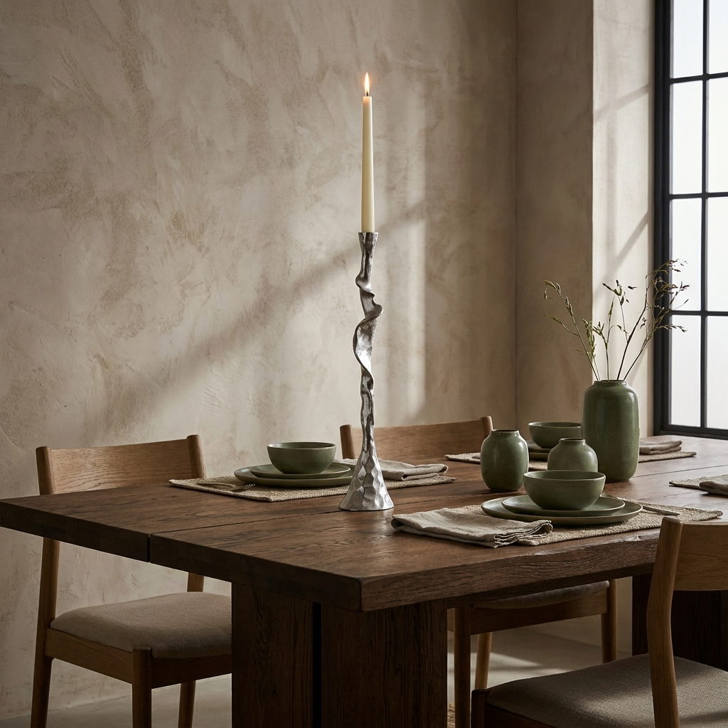 Aluminum Candle Holder styled in a Japandi interior