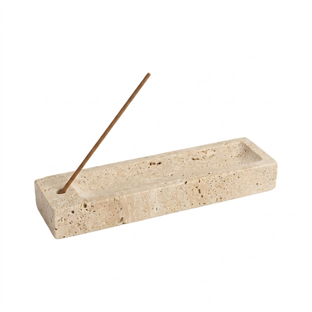 Travertine Incense Tray for Sage & Palo Santo on a white background