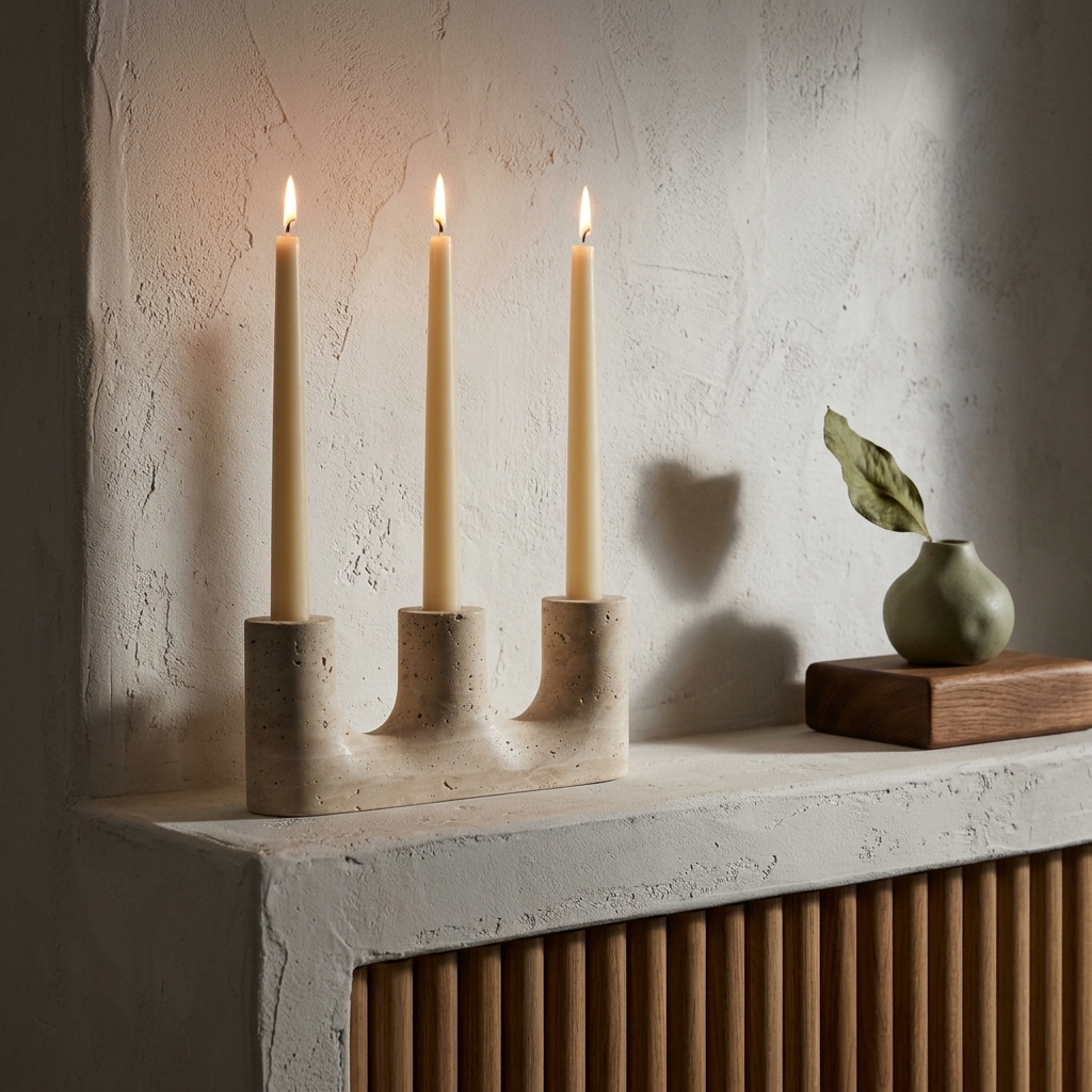 Stone Candle Holder styled in a Japandi interior
