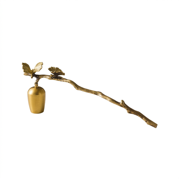 Brass Taper Candle Holder with Ginkgo Leaf & Butterfly on a white background