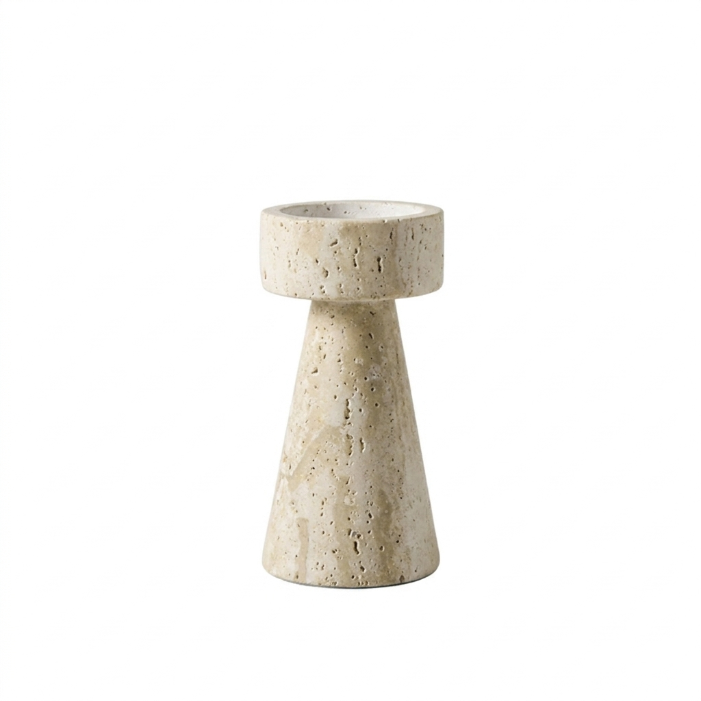 Travertine Taper Candle Holder on a white background