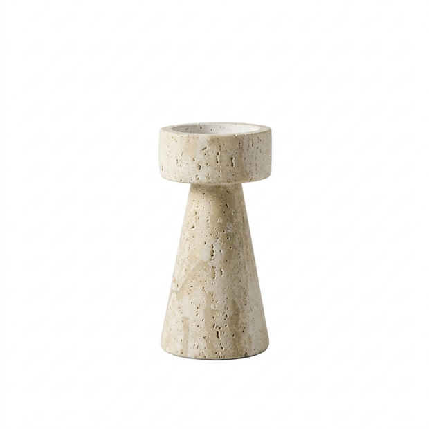 Travertine Taper Candle Holder on a white background