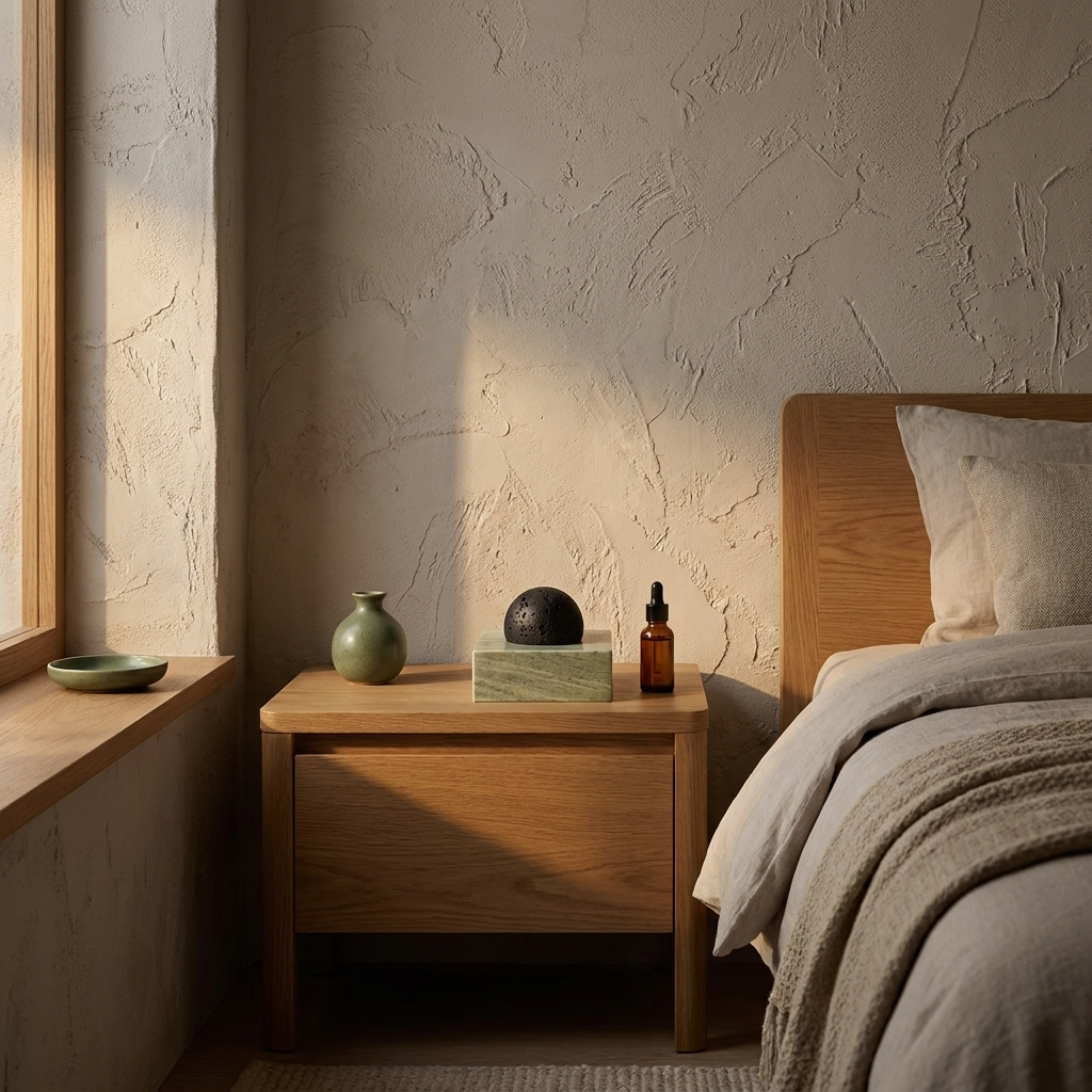 Marble Lava Stone Oil Diffuser styled in a Japandi interior