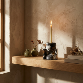 Marble Taper Candle Holder styled in a Japandi interior