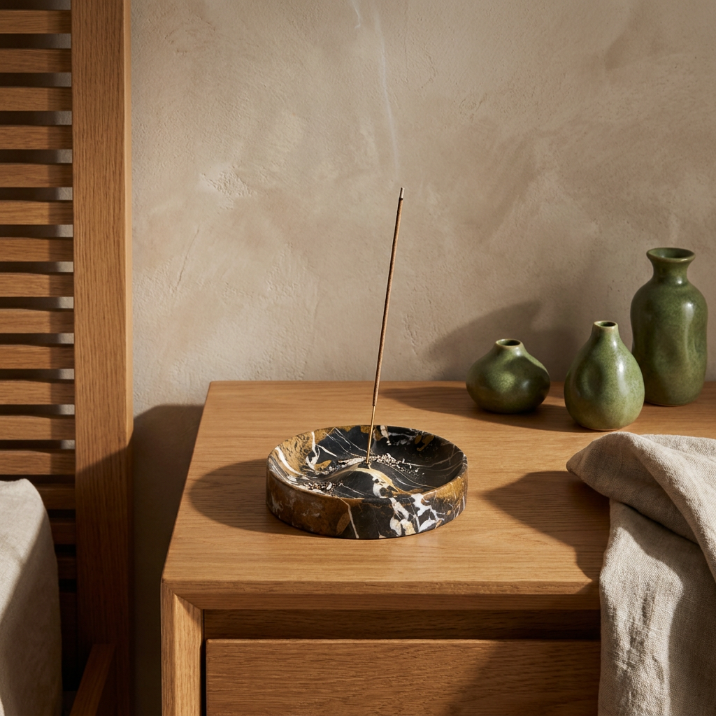 Stone Incense Holder styled in a Japandi interior