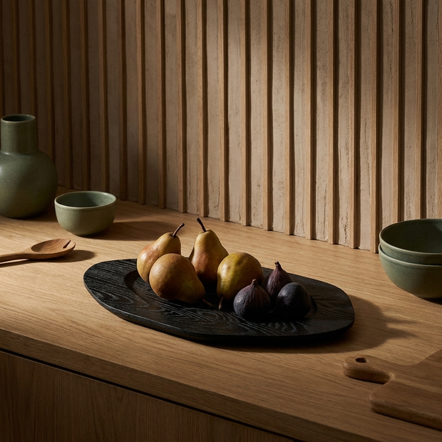 Wooden Serving Tray styled in a Japandi interior