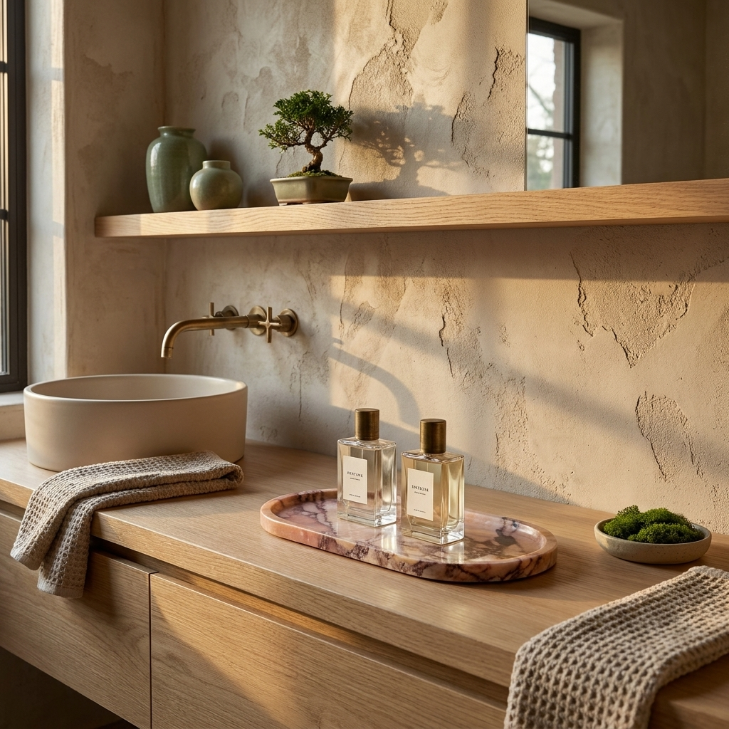 Marble Vanity Tray styled in a Japandi interior
