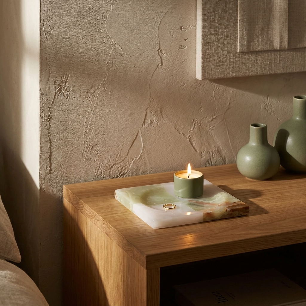 Marble & Jade Catchall Tray styled in a Japandi interior