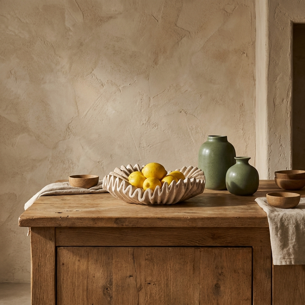 Marble Ruffle Bowl styled in a Japandi interior