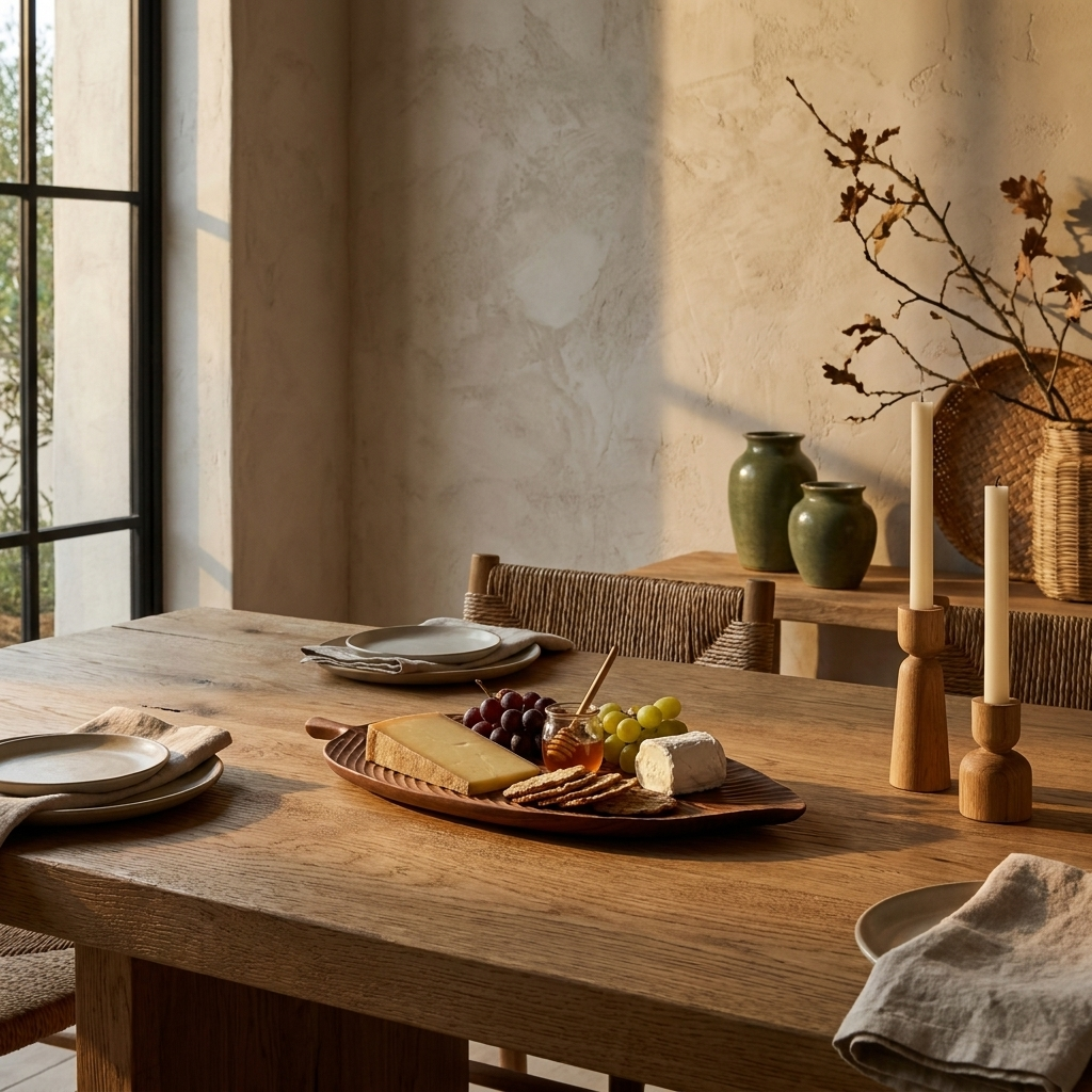Walnut Leaf Serving Tray styled in a Japandi interior