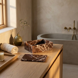 Marble Look Cotton Swab Holder styled in a Japandi interior