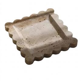 Scalloped Travertine Jewelry Tray on a white background