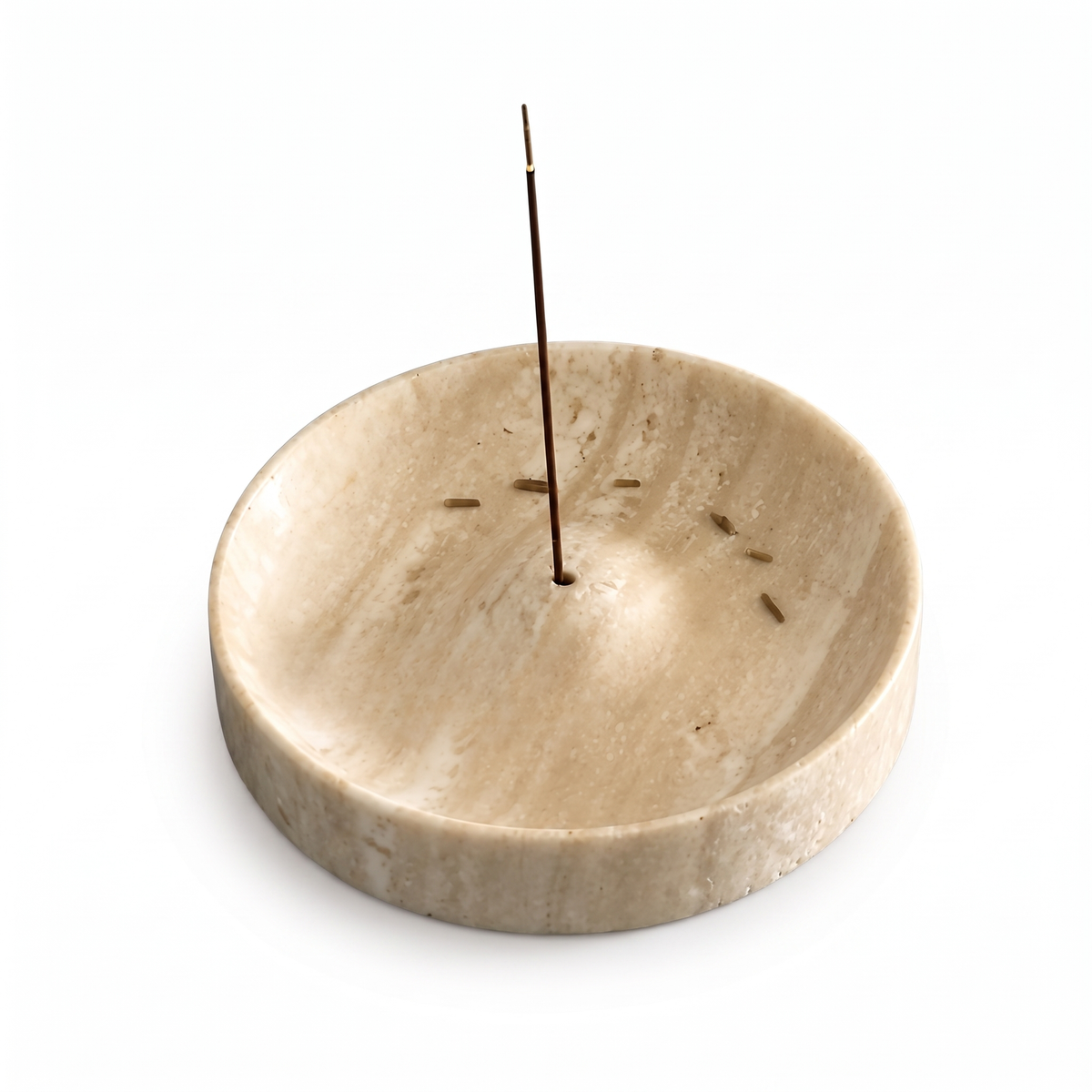 Beige stone incense holder on white background