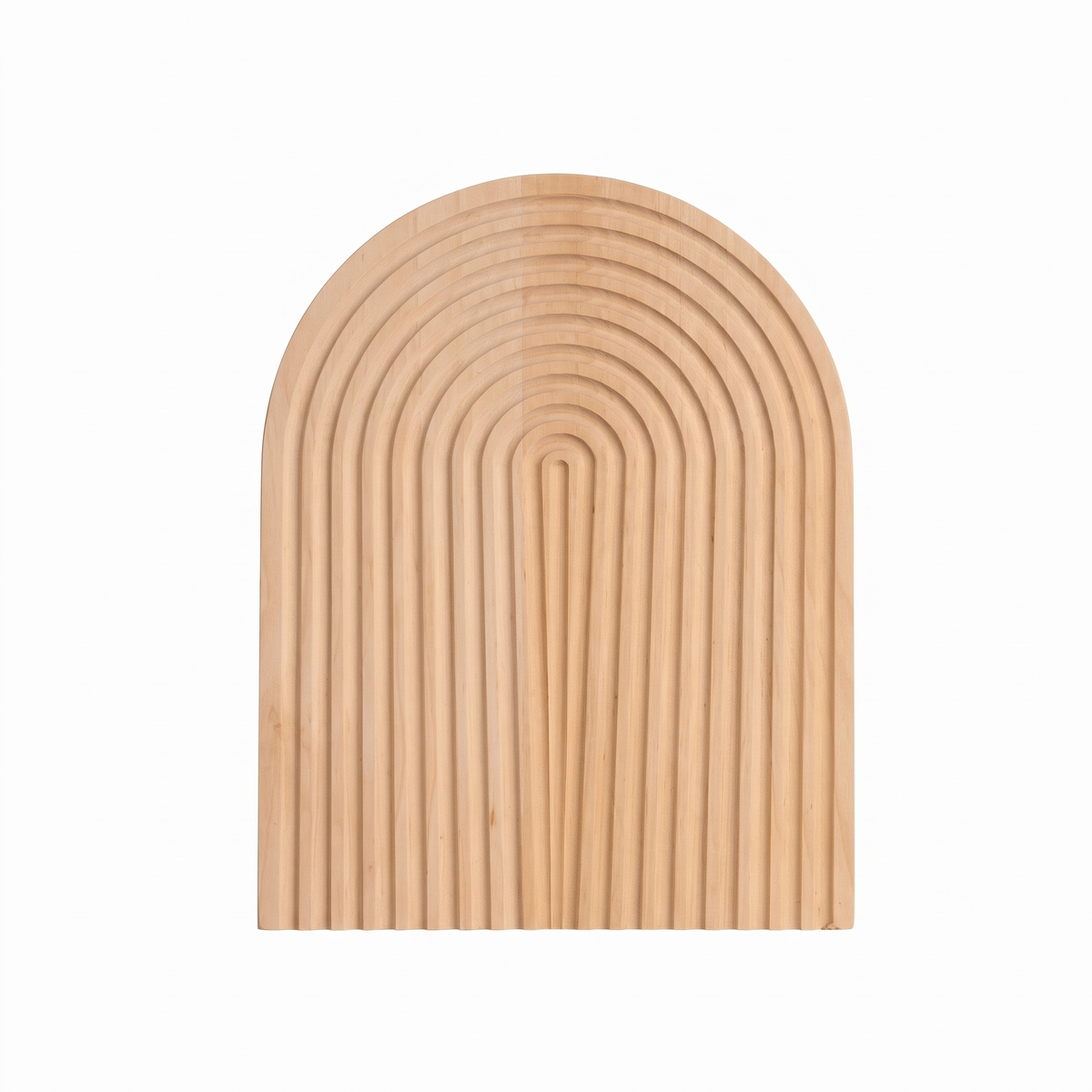 Arch rippled wood serving tray on white background