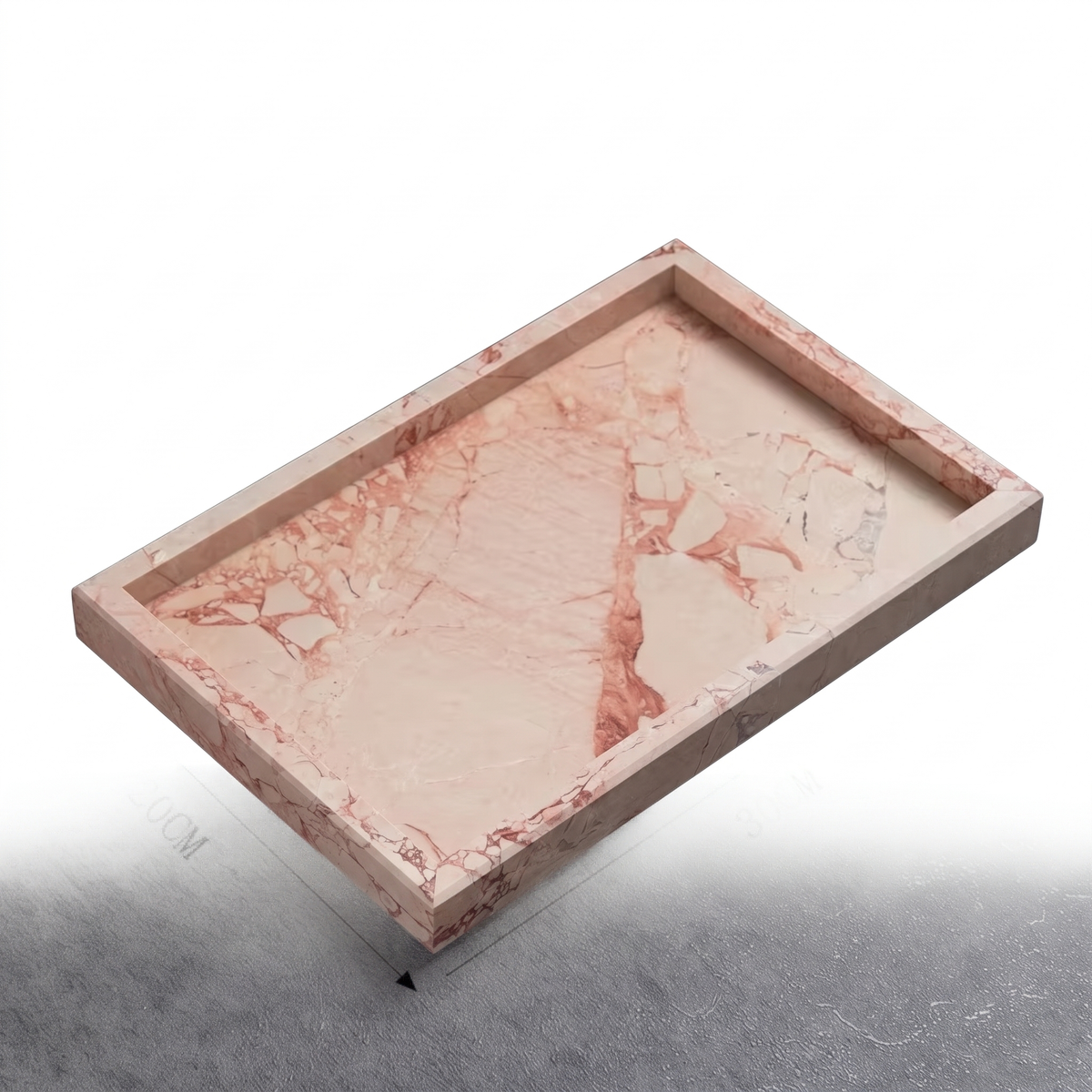 Pink marble rectangle tray on white background