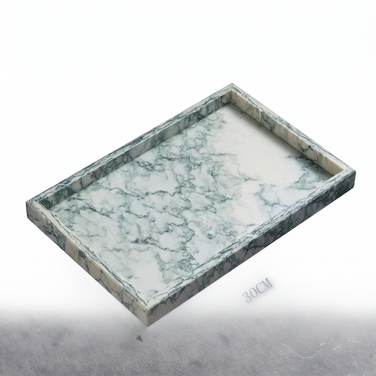 Green marble rectangle tray on white background