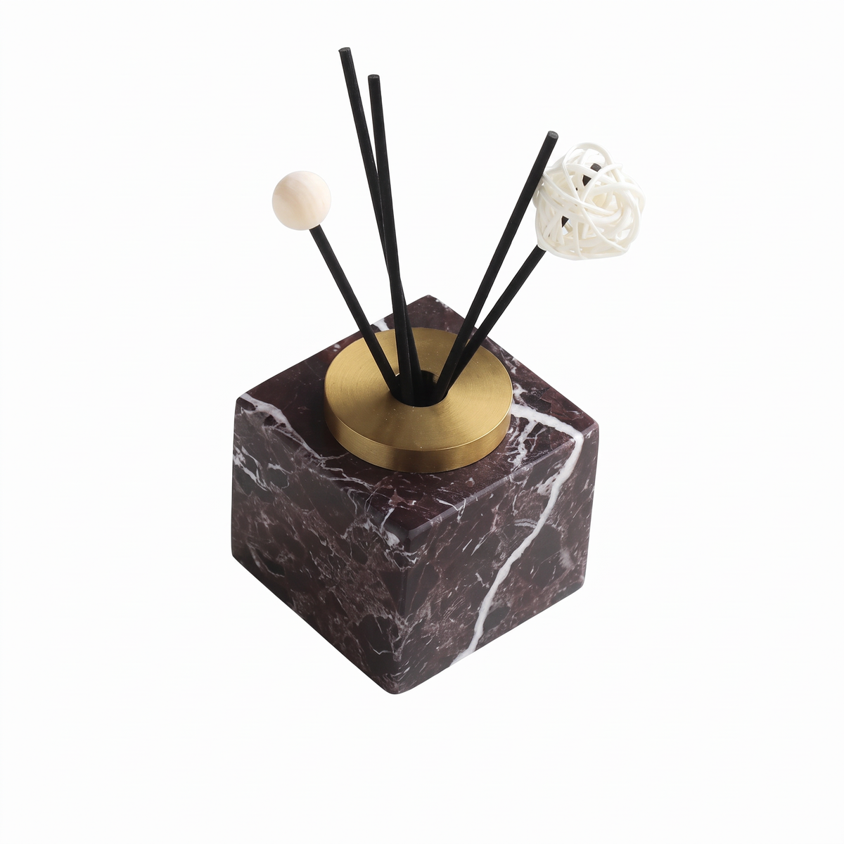 Square dark brown marble incense holder on white background