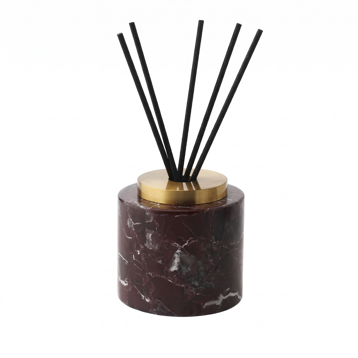 Round dark brown marble incense holder on white background