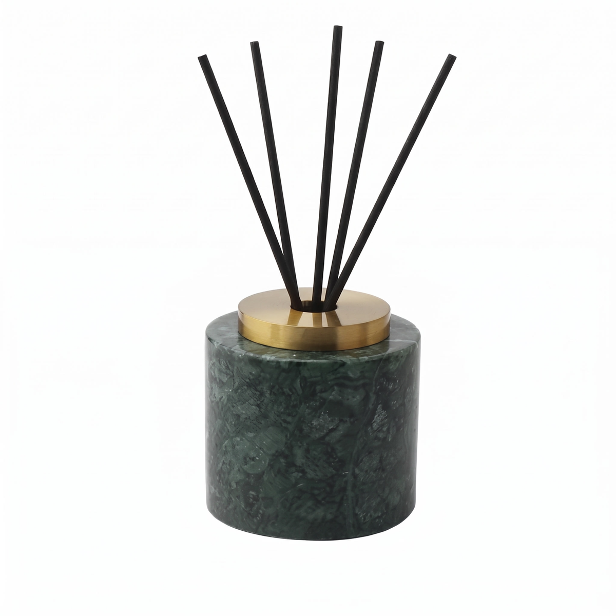 Round green marble incense holder on white background