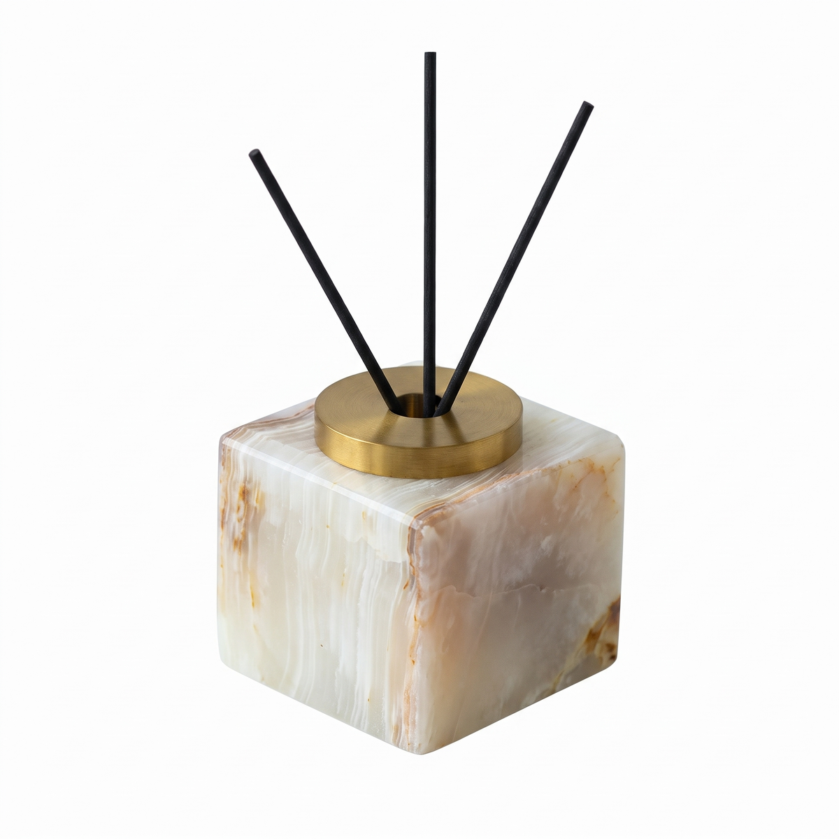 Square natural marble incense holder on white background