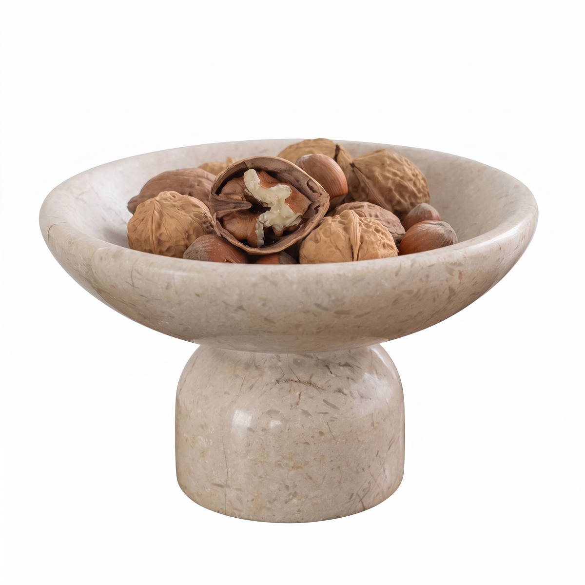 Marble wide pedestal bowl on white background