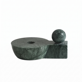 Green marble taper candle holder with sphere on white background