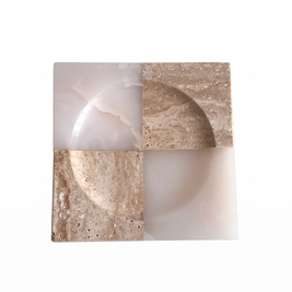 Travertine and white jade four-panel catchall tray on white background