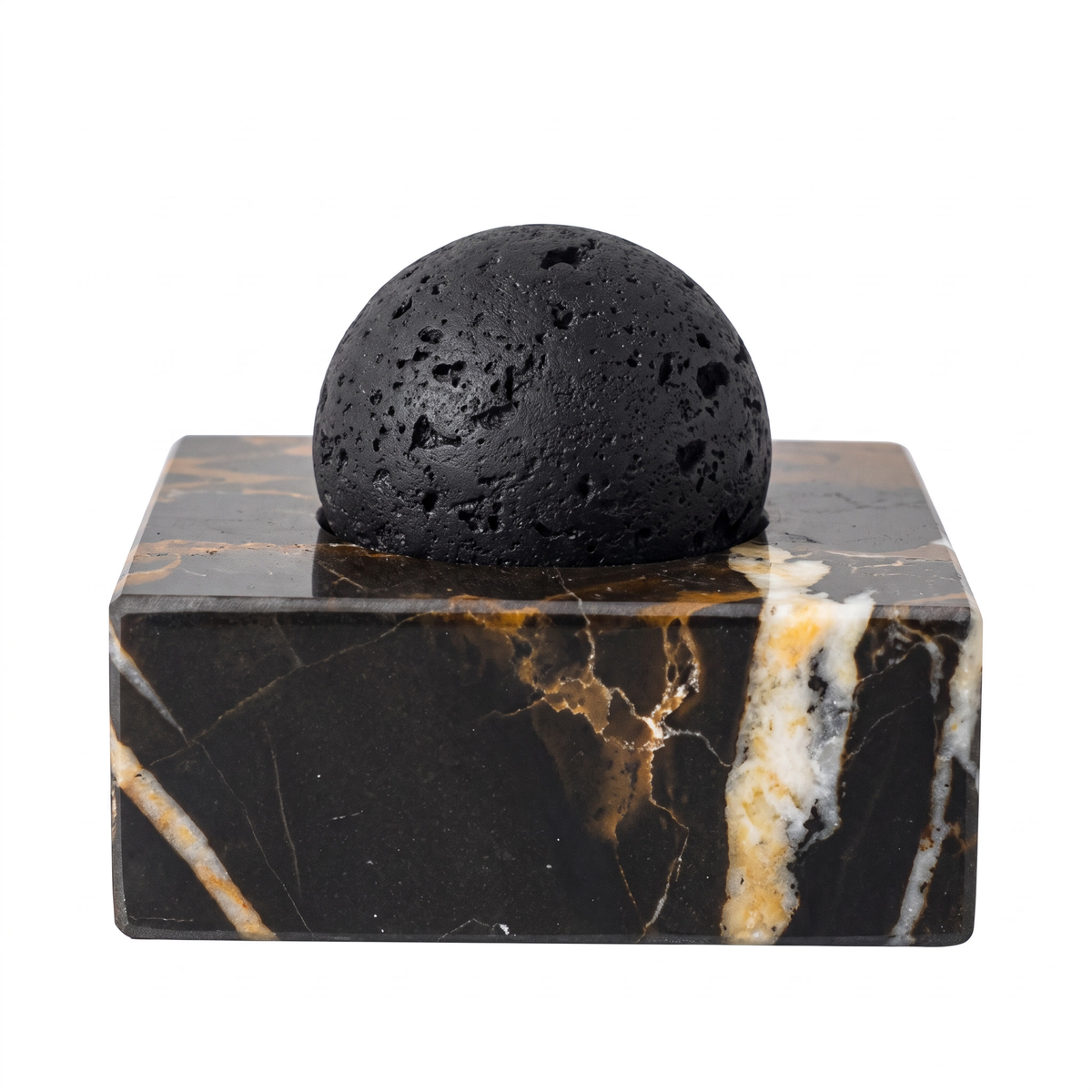 Portoro black marble lava stone oil diffuser on white background
