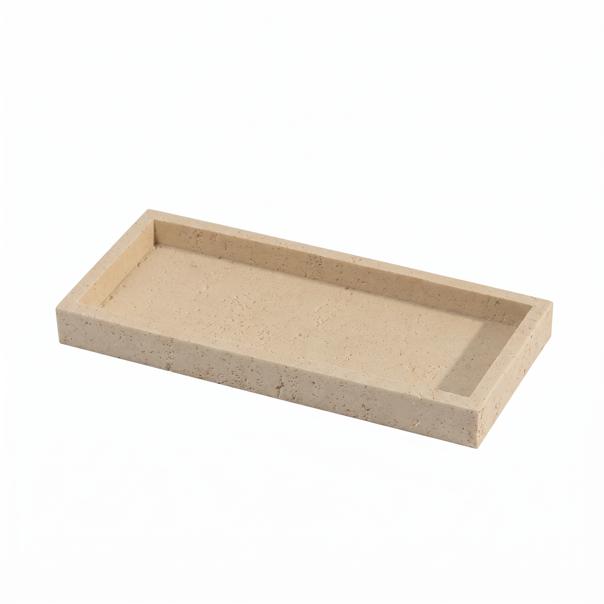 Slim rectangle sandstone vanity tray on white background