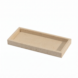 Slim rectangle sandstone vanity tray on white background