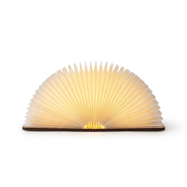Folding walnut book lamp on white background