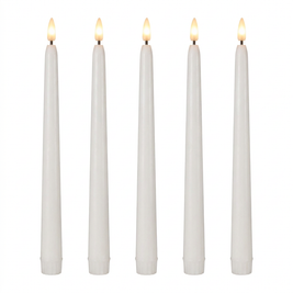 Set of flameless LED taper candles on a white background