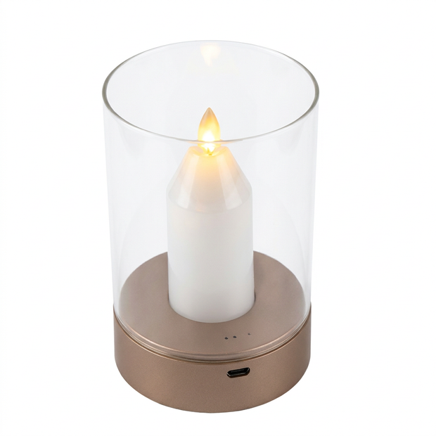 Rechargeable flameless LED candle lamp on a white background