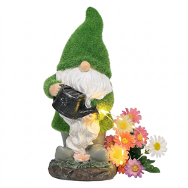 Light up solar resin garden gnome statue on a white background