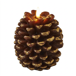 Flameless real wax pine cone LED candle on a white background