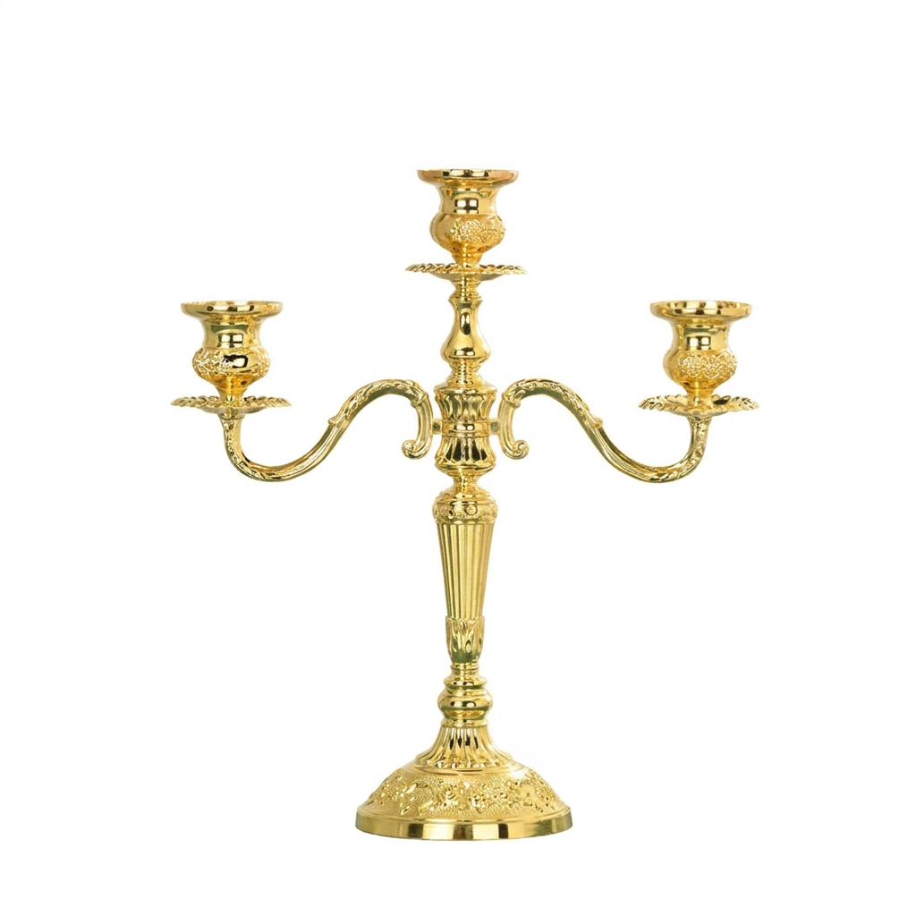 Vintage floral alloy candelabra for taper candles on a white background