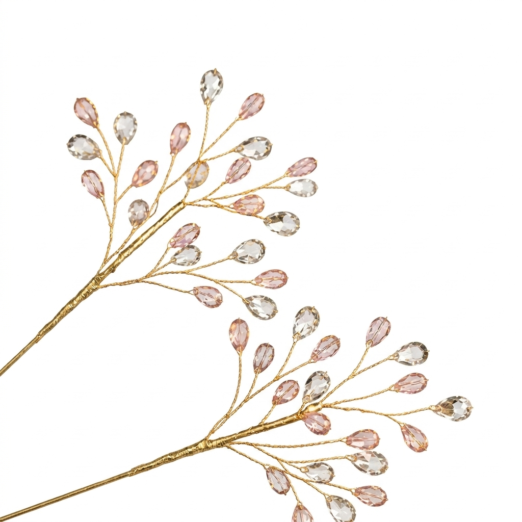 Beaded pearl and crystal look Christmas tree picks on a white background