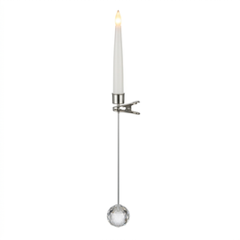 Flameless LED Christmas tree candle with hanging crystal look ornament on a white background