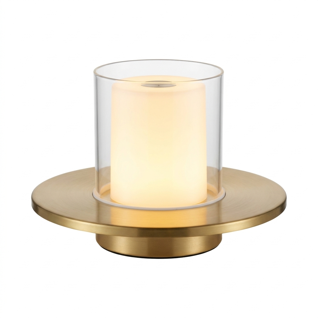 Cordless rechargeable LED candle table lamp on a white background