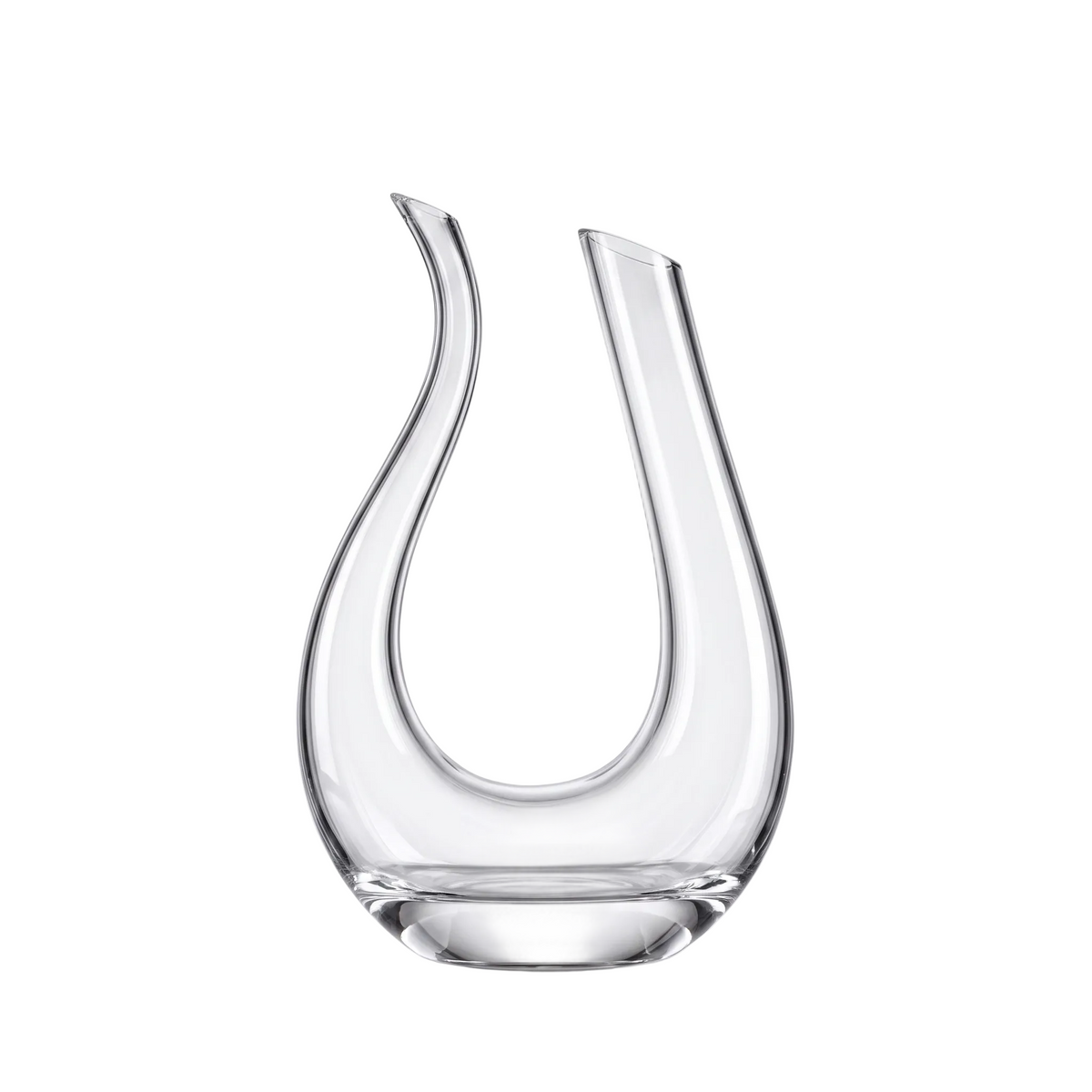 U shape glass wine decanter on a white background