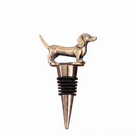 Dog wine bottle stopper, Dachshund, Bronze on a white background