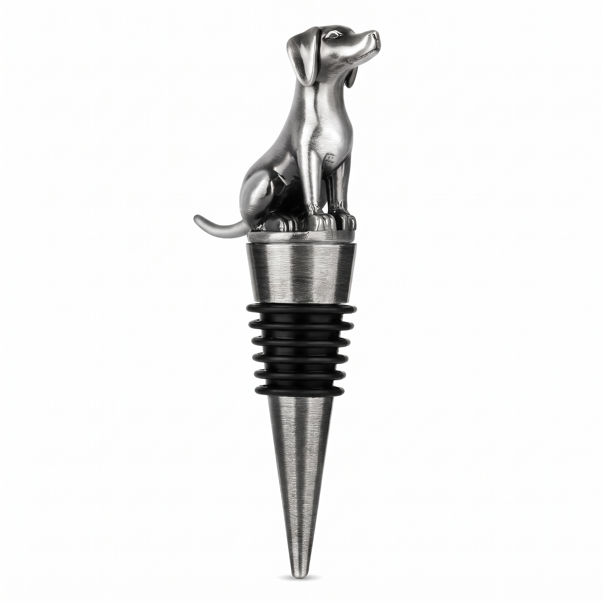 Dog wine bottle stopper, Labrador, Silver on a white background