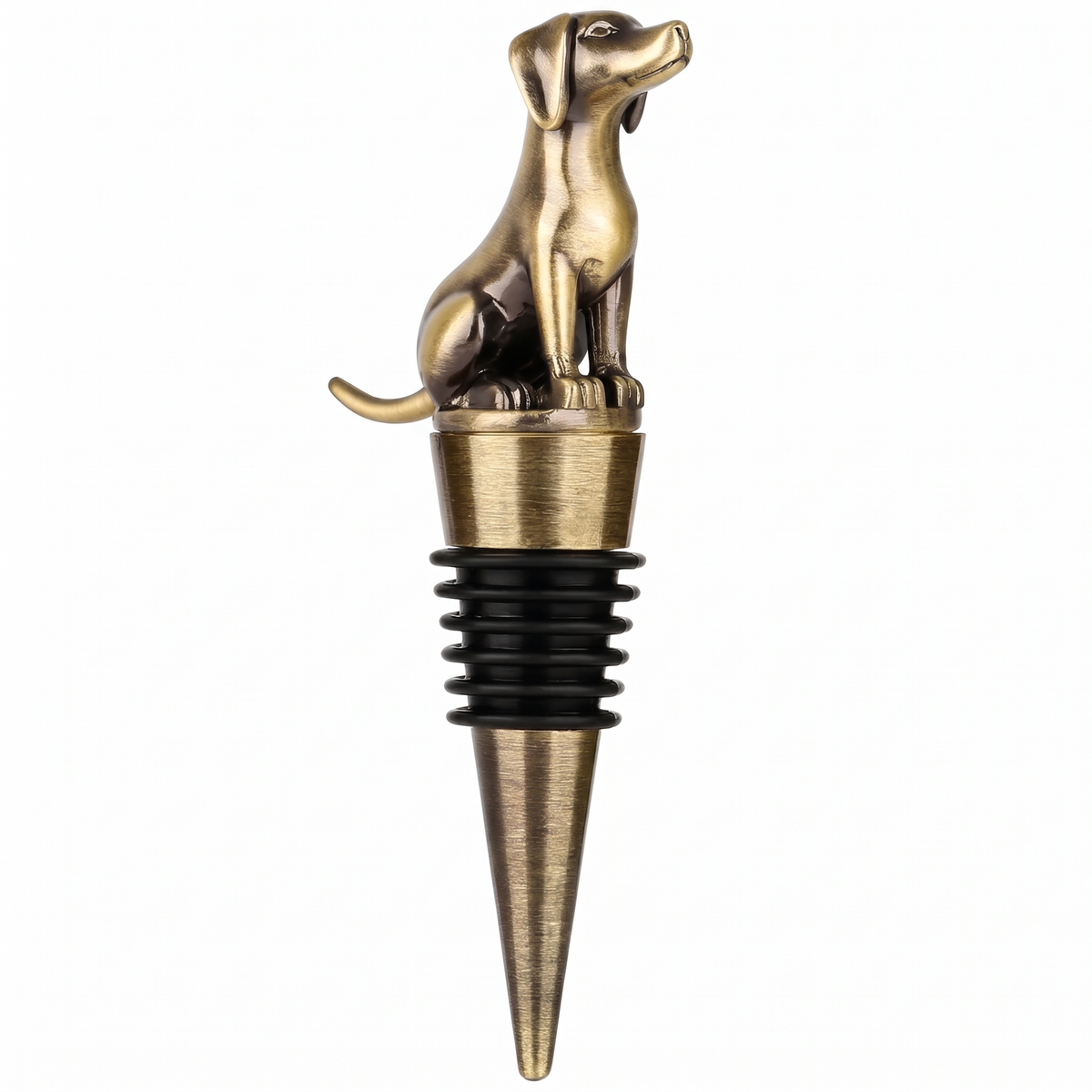 Dog wine bottle stopper, Labrador, Bronze on a white background