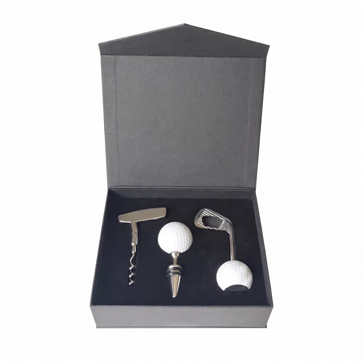 Golf bar tools set in gift box on a white background