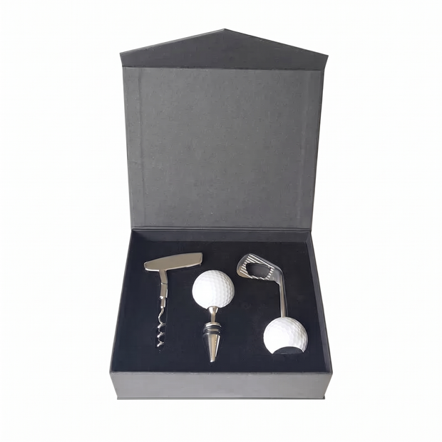 Golf bar tools set in gift box on a white background