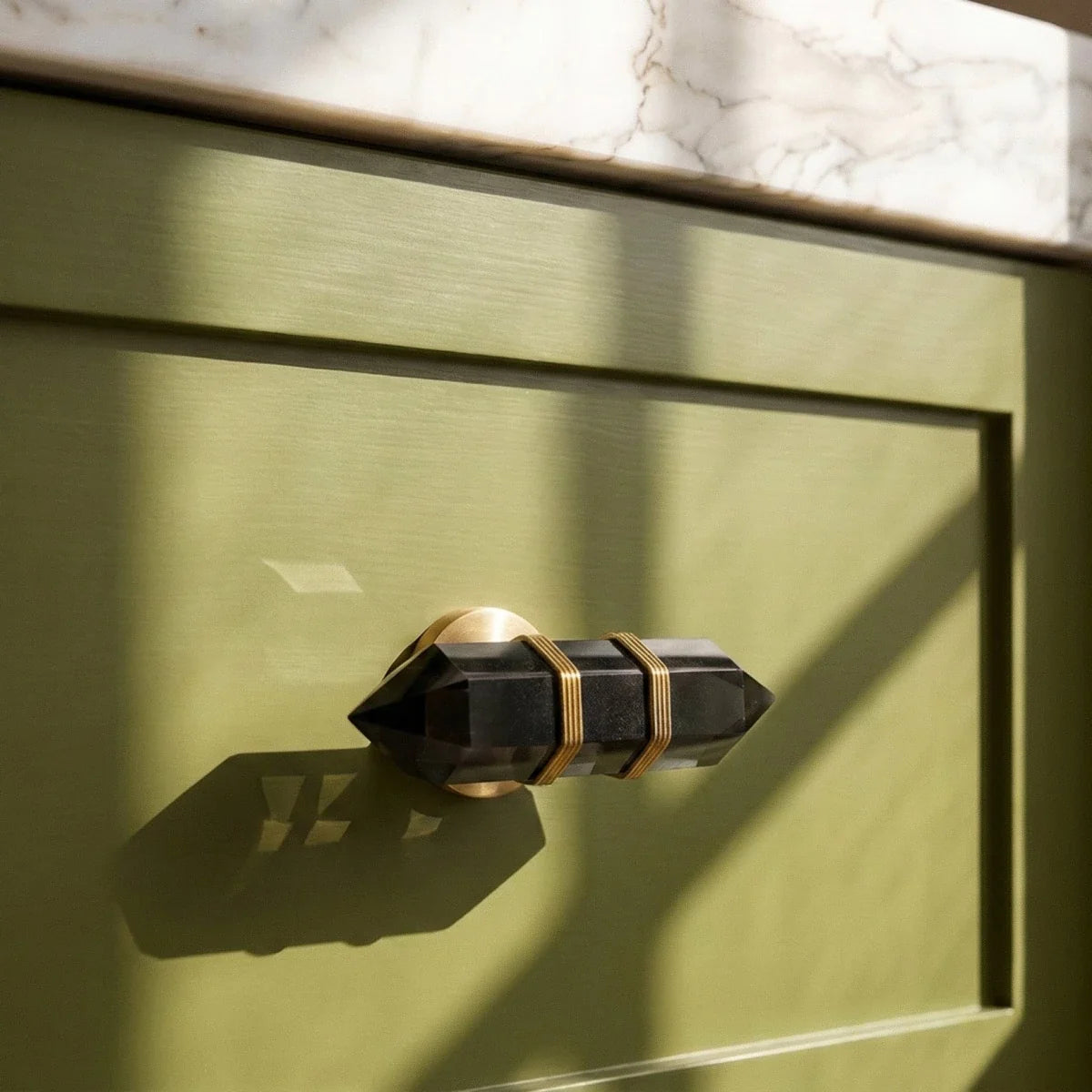 Faceted Crystal Cabinet Knobs, Glam Wardrobe & Dresser Drawer Hardware, Brass Accents, Set of 2 in 5 Colors, 2.3 x 1.1in