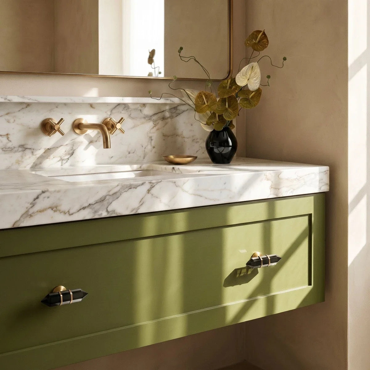 Faceted Crystal Cabinet Knobs, Glam Wardrobe & Dresser Drawer Hardware, Brass Accents, Set of 2 in 5 Colors, 2.3 x 1.1in