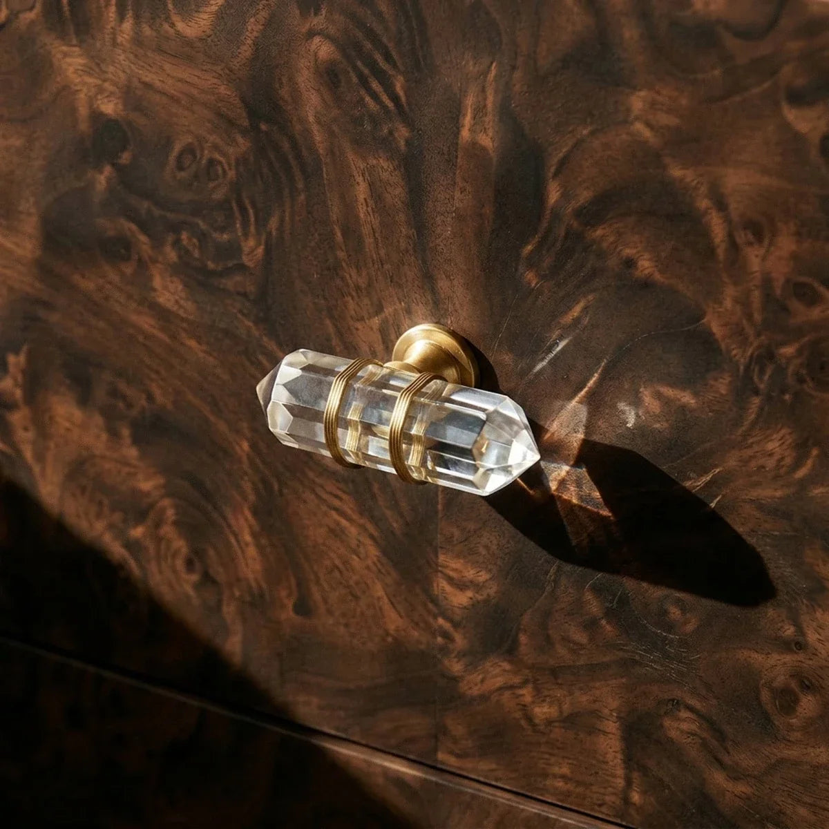 Faceted Crystal Cabinet Knobs, Glam Wardrobe & Dresser Drawer Hardware, Brass Accents, Set of 2 in 5 Colors, 2.3 x 1.1in