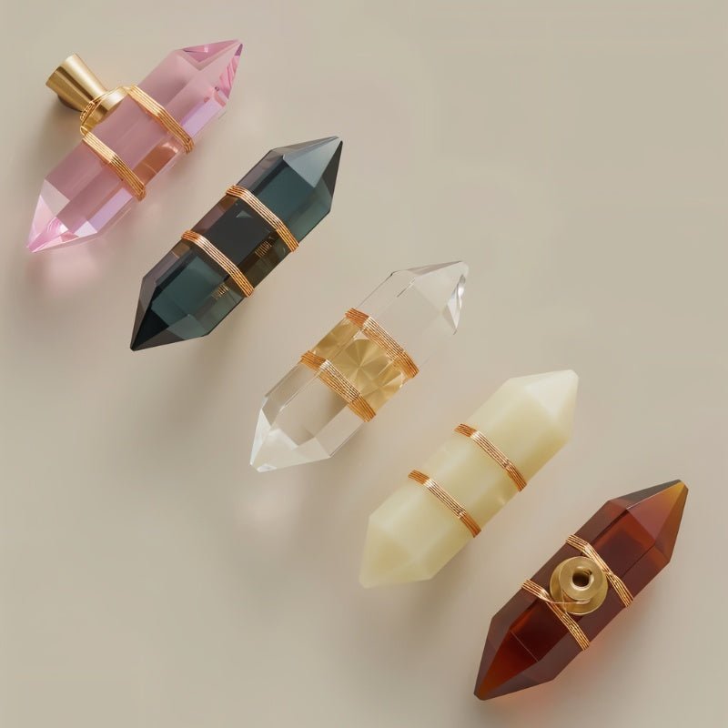Faceted Crystal Cabinet Knobs, Glam Wardrobe & Dresser Drawer Hardware, Brass Accents, Set of 2 in 5 Colors, 2.3 x 1.1in