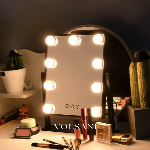 Hollywood Vanity Mirror with 9 LED Bulbs Dressing Room & Bedroom Makeup Mirror 3 Light Modes 360 Rotation 2 Colors